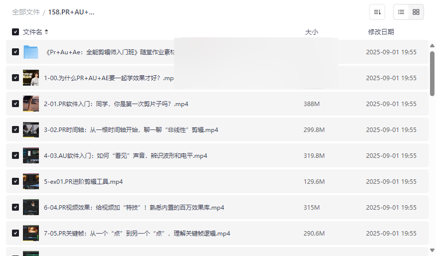 《PR+AU+AE全能剪辑师入门班》免费网盘资源下载-云盘资源分享