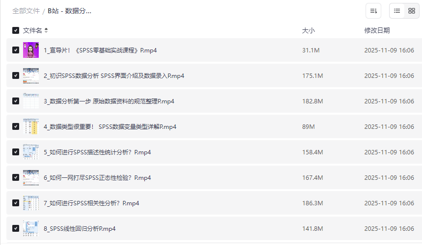《B站SPSS数据分析零基础实战课程》完整网盘资源下载-云盘资源分享