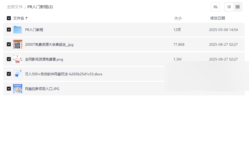 《PR入门教程资源》免费网盘下载零基础到项目实战全套视频剪辑课程-云盘资源分享