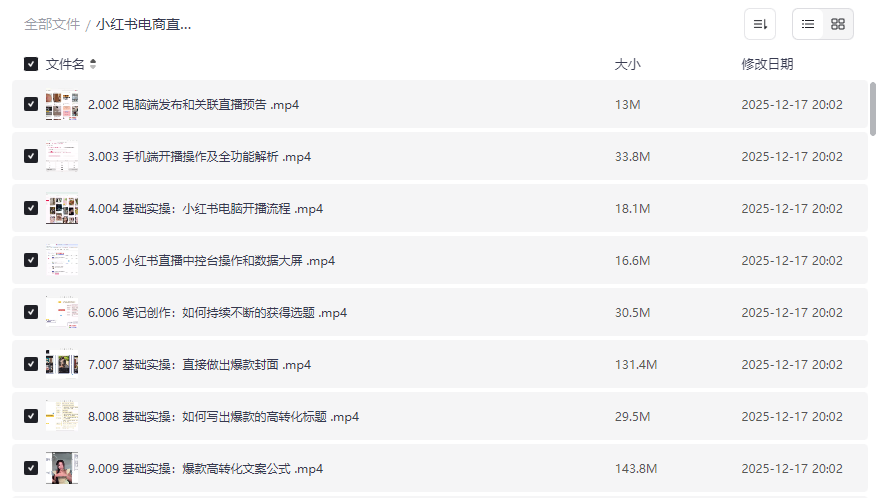 《小红书电商直播营》全套运营课程资源免费下载-云盘资源分享