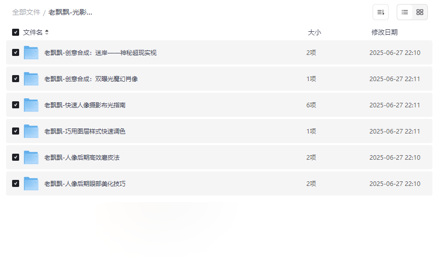 《老飘飘人像摄影全攻略》从布光到精修视频课程免费下载-云盘资源分享