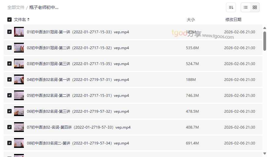 《瓶子老师初中语法全套》高清视频课程网盘资源下载-云盘资源分享